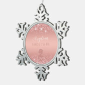 エレガント ローズゴールド ラックス シマー ブライダルシャワー スノーフレークピューターオーナメント (右)