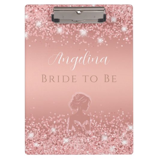 エレガント ローズゴールド ラックス シマー ブライダル シャワー クリップボード (正面)