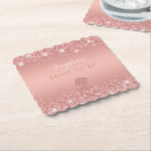 エレガント ローズゴールド ラックス シマー ブライダル シャワー ペーパーコースター (アングル)