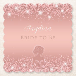 エレガント ローズゴールド ラックス シマー ブライダル シャワー ペーパーコースター
