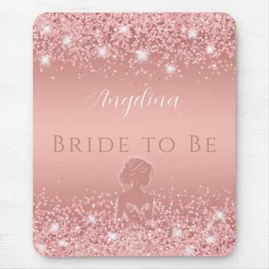 エレガント ローズゴールド ラックス シマー ブライダル シャワー マウスパッド (正面)