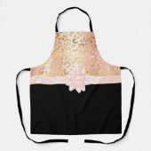 エレガント ローズゴールド レオパード ピンク リボン ブラック エプロン (正面)
