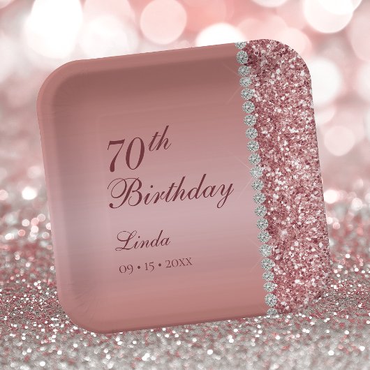 エレガント ローズゴールド 70歳の誕生日 ペーパープレート