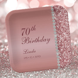エレガント ローズゴールド 70歳の誕生日 ペーパープレート