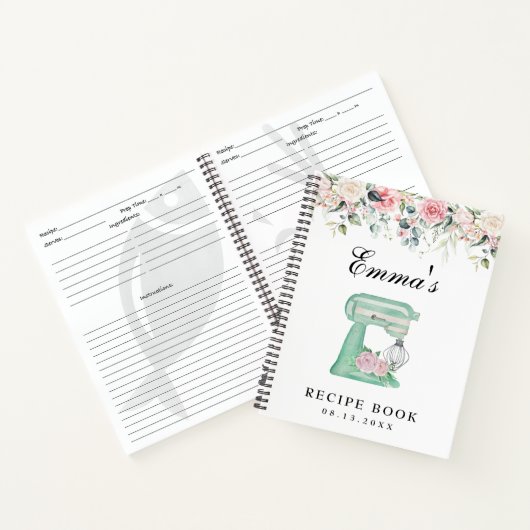 エレガント ワイルドフラワーズ ピンク ティール レシピブック ノートブック (内部)