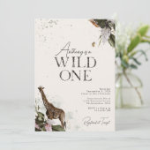 エレガント ワイルド ワン ウォーターカラー サファリ 1歳の誕生日 招待状 (スタンド正面)