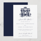 エレガント ヴィンテージ アルク・ド・トリオンフ 絵画 ウェディング セーブザデート (正面/裏面)