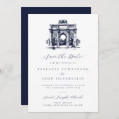 エレガント ヴィンテージ アーク・ド・トリオンフ 絵画 ウェディング セーブザデート (正面/裏面)