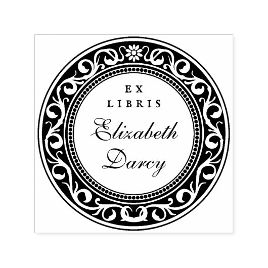 エレガント ヴィンテージ オーナメント ラウンド フレーム エクス リブリス ネーム セルフインキングスタンプ (デザイン)