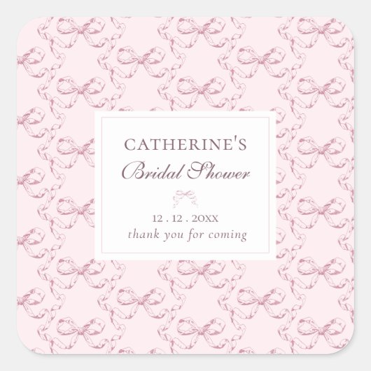 エレガント ヴィンテージ ガーリー プレッピー ピンク リボン ありがとう スクエアシール (正面)