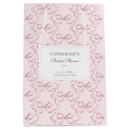 エレガント ヴィンテージ ガーリー プレピー ボウ ピンク トワル ミディアムペーパーバッグ