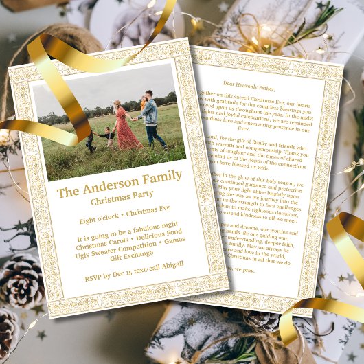 エレガント ヴィンテージ ゴールド フローラル フレーム フォト 招待状