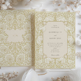 エレガント ヴィンテージ シャンパン ホワイト フローラル ウェディング 招待状
