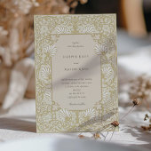 エレガント ヴィンテージ シャンパン ホワイト フローラル ウェディング 招待状