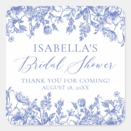 エレガント ヴィンテージ ダスティーブルー フラワーブライダルシャワー スクエアシール