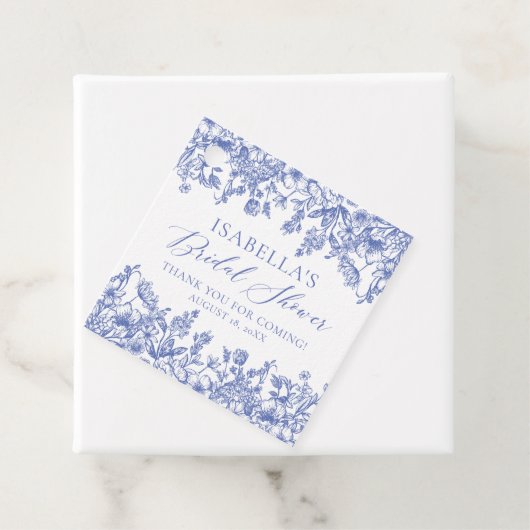 エレガント ヴィンテージ ダスティーブルー フラワーブライダルシャワー フェイバータグ (インサイチュ)