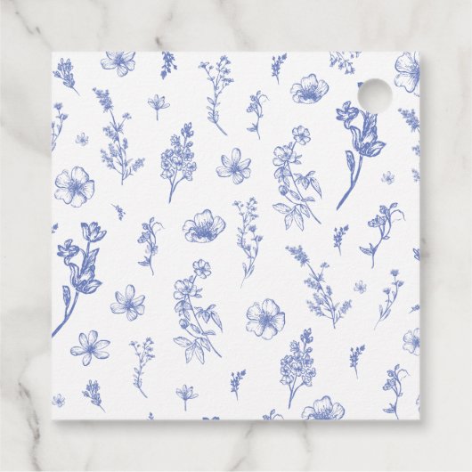 エレガント ヴィンテージ ダスティーブルー フラワーブライダルシャワー フェイバータグ (裏面)