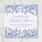 エレガント ヴィンテージ ダスティーブルー フラワーブライダルシャワー フェイバータグ (正面)
