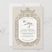 エレガント ヴィンテージ バロック ビクトリアン クリーム エクル ゴールド 招待状 (正面)