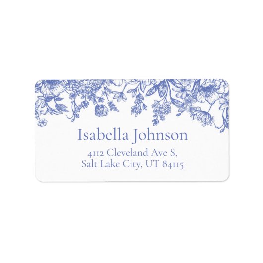 エレガント ヴィンテージ ブルー フローラル ボタニカル アドレス ラベル (正面)