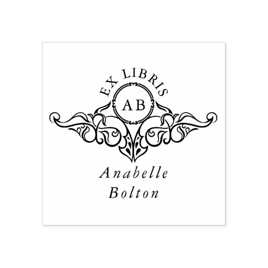 エレガント ヴィンテージ ボタニカル ネーム エクス ライブリス ブック ラバースタンプ (インプリント)