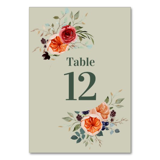 エレガント ヴィンテージ ボヘミア レッド オレンジ グレー テーブルナンバー (正面)