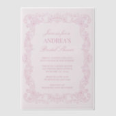 エレガント ヴィンテージ ロマンティック ピンク ブライダル シャワー ベラム紙招待状 (正面)