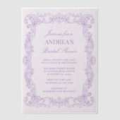 エレガント ヴィンテージ ロマンティック ラベンダー ブライダル シャワー ベラム紙招待状 (正面)