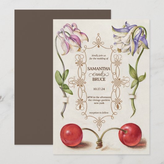 エレガント ヴィンテージ ワイルドフラワー | フラワーのウェディング 招待状 (正面/裏面)