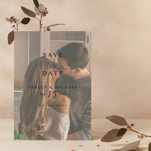 エレガント ヴェラム QR コード ウォーターカラー フォト ウェディング セーブザデート