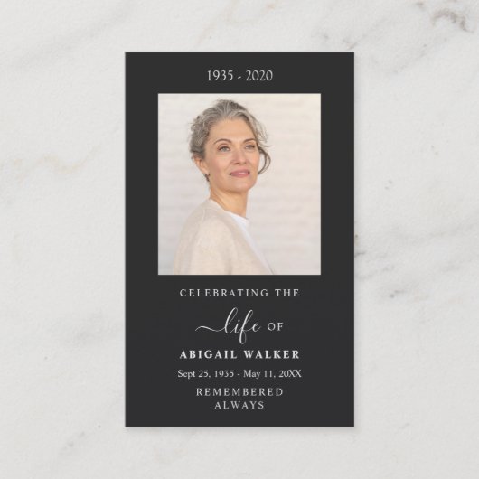 エレガント&写真モダンの葬式カードのカスタム献上品 名刺 (正面)