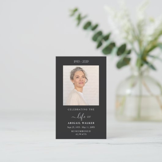 エレガント&写真モダンの葬式カードのカスタム献上品 名刺 (スタンド正面)