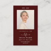 エレガント&写真モダンの葬式カードのカスタム献上品 名刺 (正面)