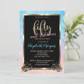 エレガント《写真》ぼけ味グラデーション金ゴールドフレーム50th誕生日パーティー 招待状 (スタンド正面)