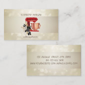 エレガント《写真》ぼけ味、ストライプフローラ・レッド・ミキサー 名刺 (正面/裏面)