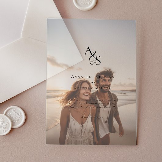 エレガント，写真，クラシック，モノグラム結婚, アクリル招待状