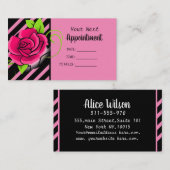 エレガント&可愛いピンクローズブラックピンクストライプのサロン 予約カード (正面/裏面)