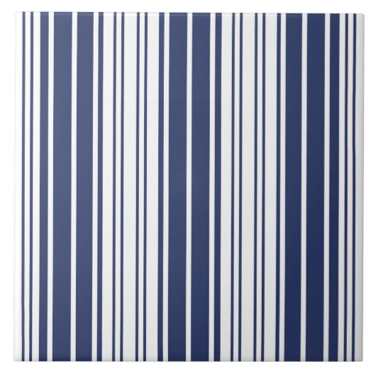 エレガント，垂直，ストライプネイビーブルー，白 タイル (正面)
