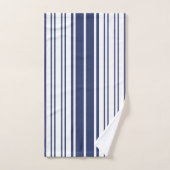 エレガント，垂直，ストライプネイビーブルー，白 バスタオルセット (ハンドタオル)