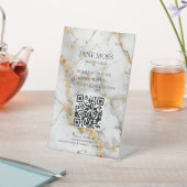 エレガント，大理石 – 白 – 金ゴールド,サロン, QRコード 台座サイン (インサイチュ)