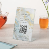 エレガント,大理石 – 青 – 金ゴールド,サロン, QRコード 台座サイン (インサイチュ)