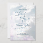 エレガント 彼女は雲の上にいる ダスティーブルーの結婚前お披露目パーティー 招待状 (正面)