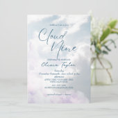 エレガント 彼女は雲の上にいる ダスティーブルーの結婚前お披露目パーティー 招待状 (スタンド正面)