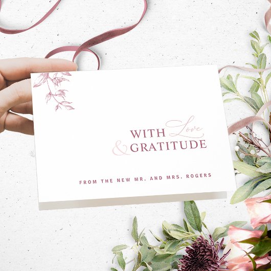 エレガント　愛と感謝に満ちて　ピンク、バーガンディ サンキューカード