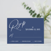 エレガント、手書きモダンのシンプルネイビーブルー 出欠カード (スタンド正面)