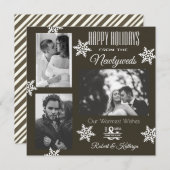 エレガント&新モダン婚3枚フォトクリスマスブラウン シーズンカード (正面/裏面)