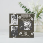 エレガント&新モダン婚3枚フォトクリスマスブラウン シーズンカード (スタンド正面)