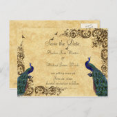 エレガント、日付の保存、ピーコック、カスタム 案内ポストカード (正面/裏面)