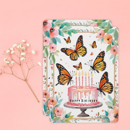 エレガント（昆虫）オオカバマダラ、モナーク&ケーキ誕生日カード