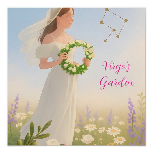 エレガント《星座》乙女座星印Astrology光沢ウォールアート ポスター (正面)